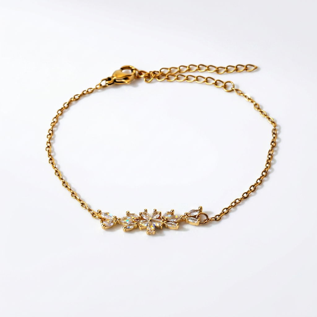 Crystal Flower Gold Anklet