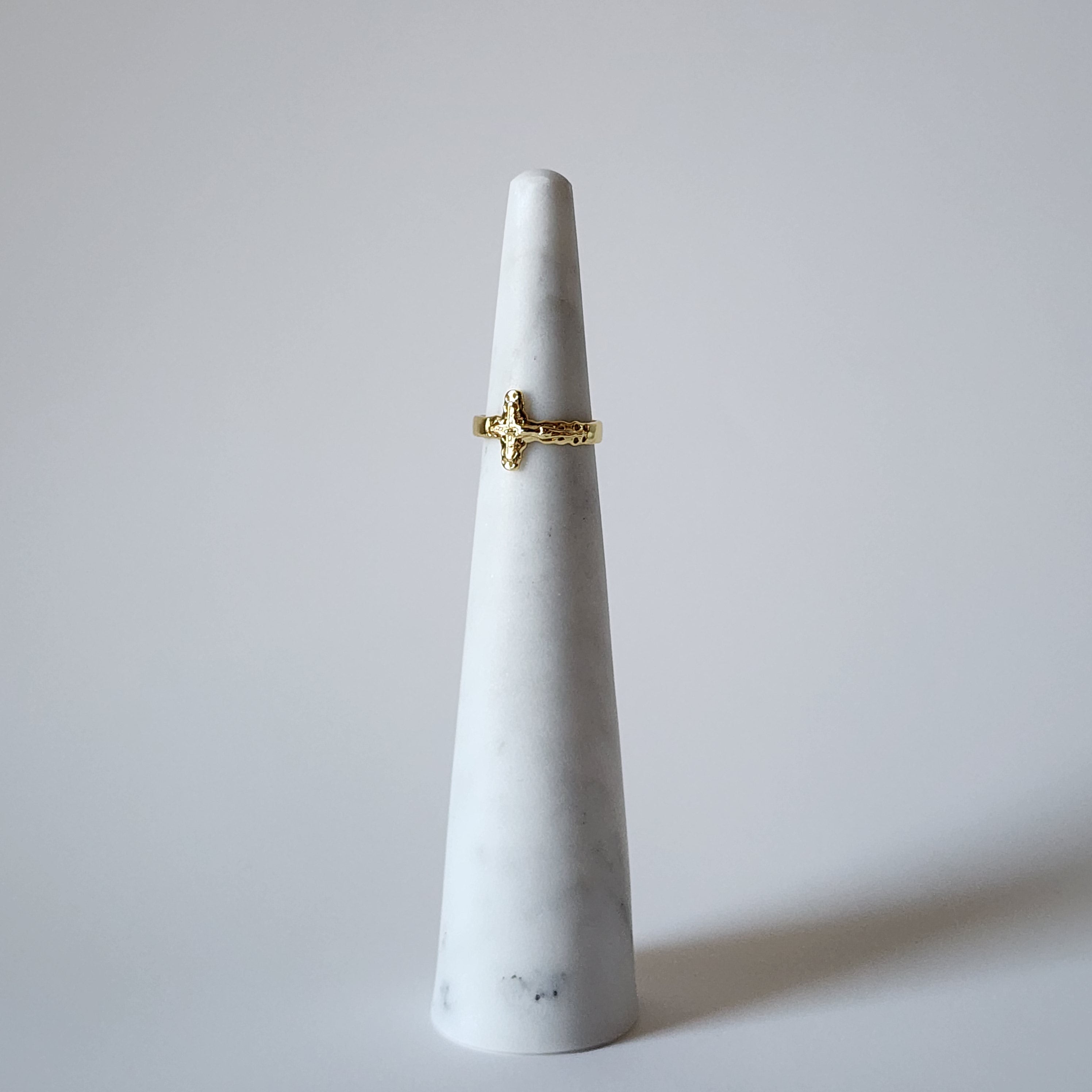 18K Gold Catholic Jesus Cross Ring, Adjustable Religious Christian Band Faith