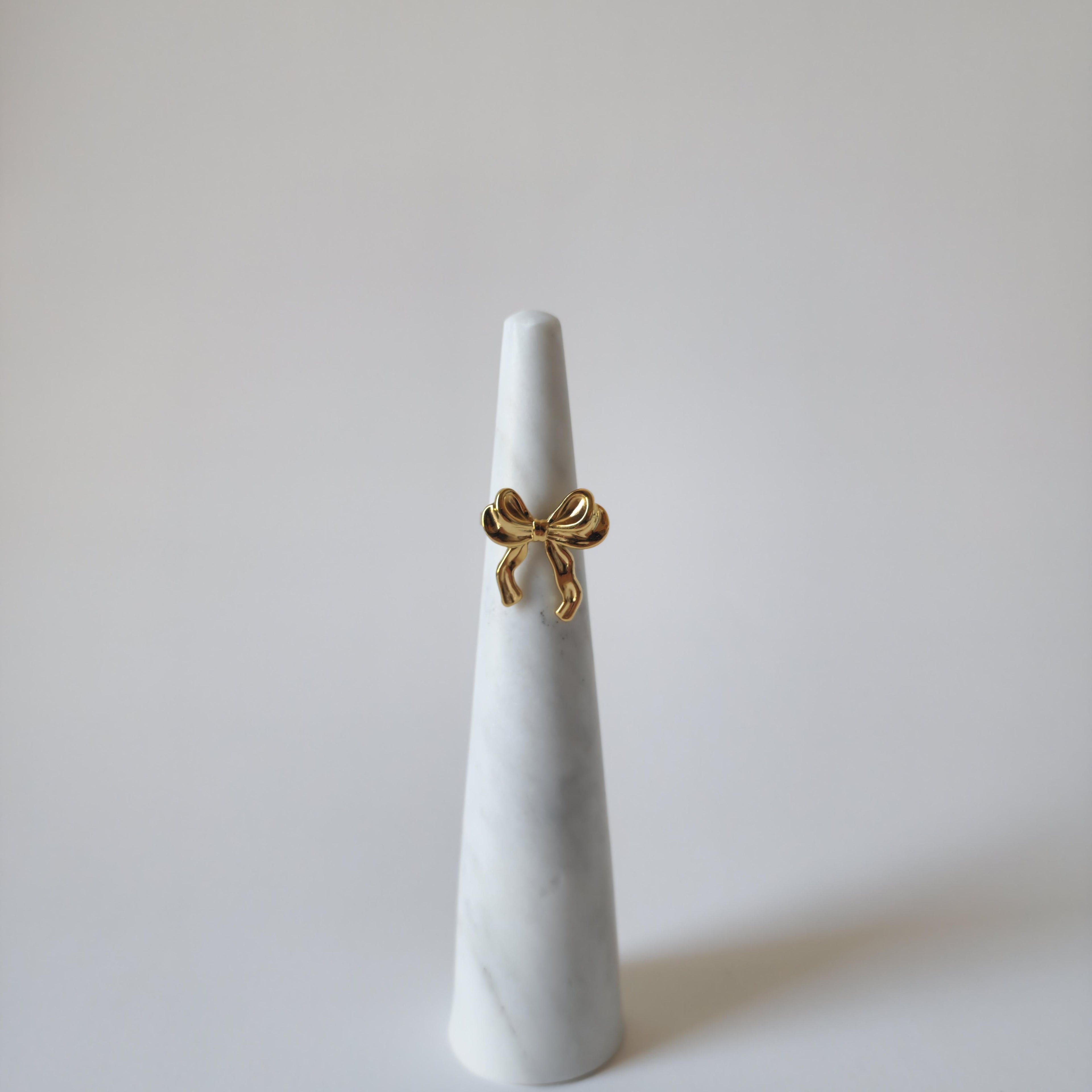 18K Gold Bow Ring Retro Adjustable Open Band Vintage Knot Dainty Solid Gold Gift