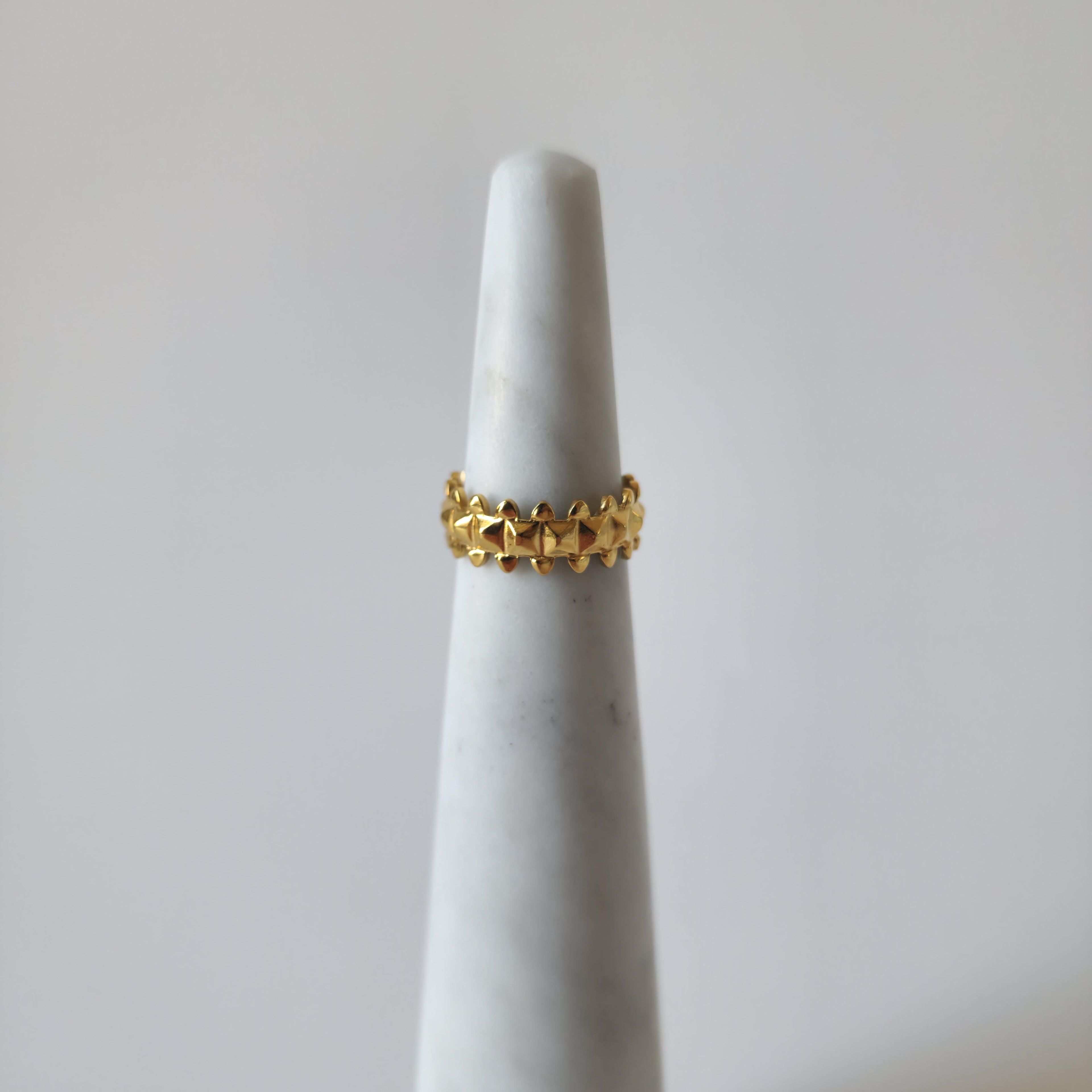 18K Gold Dainty Retro 90s Studded Spike Ring Adjustable Open Band Jewelry