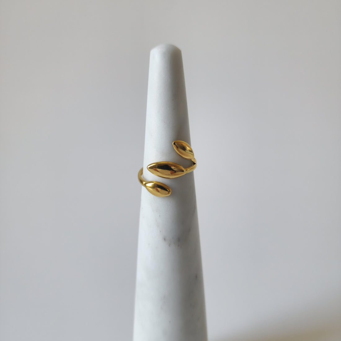 18K Gold Dainty Minimalist Greek Leaves Ring Adjustable Open Band Jewelry