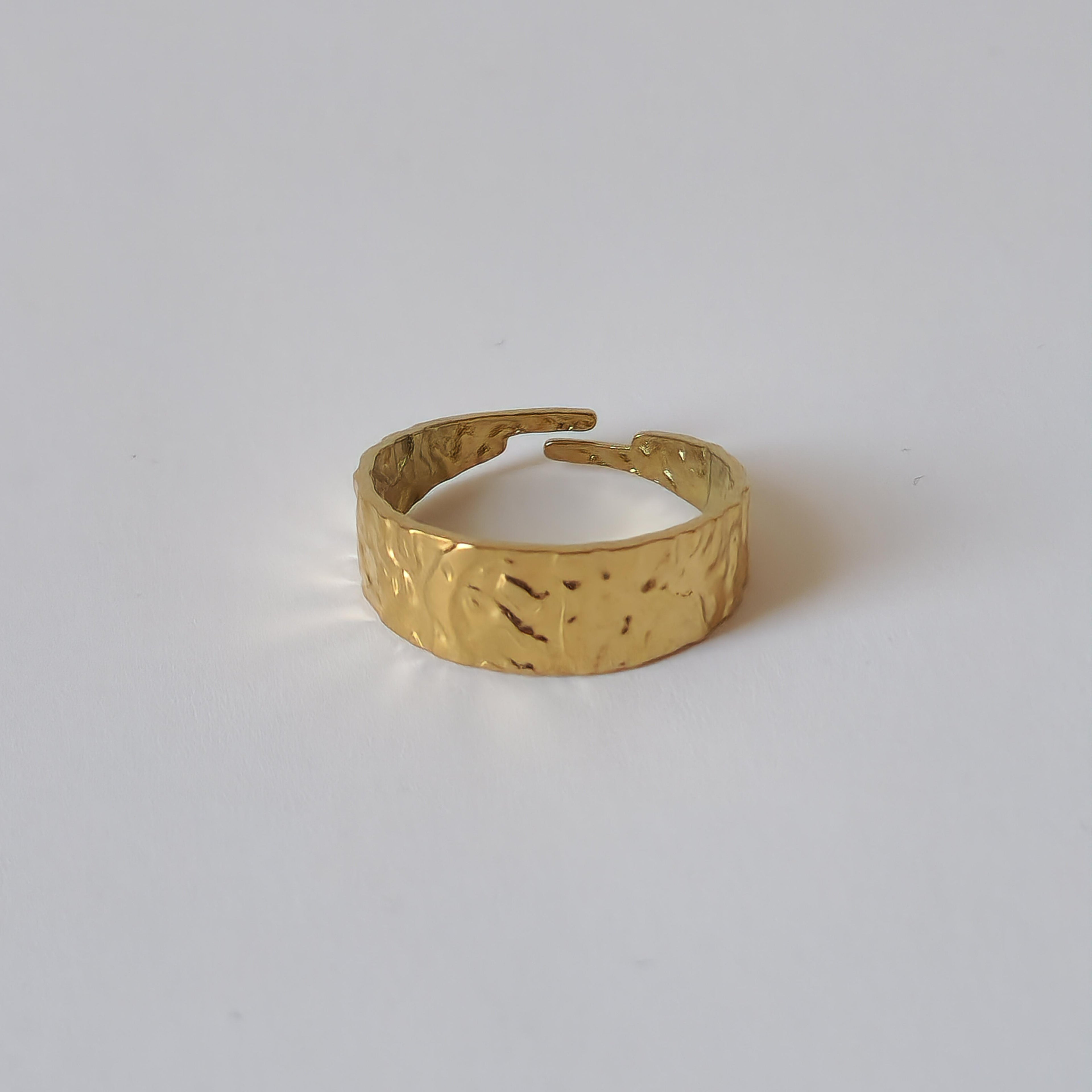 18K Gold Dainty Minimalist Retro Organic Dented Ring Adjustable Band Jewelry