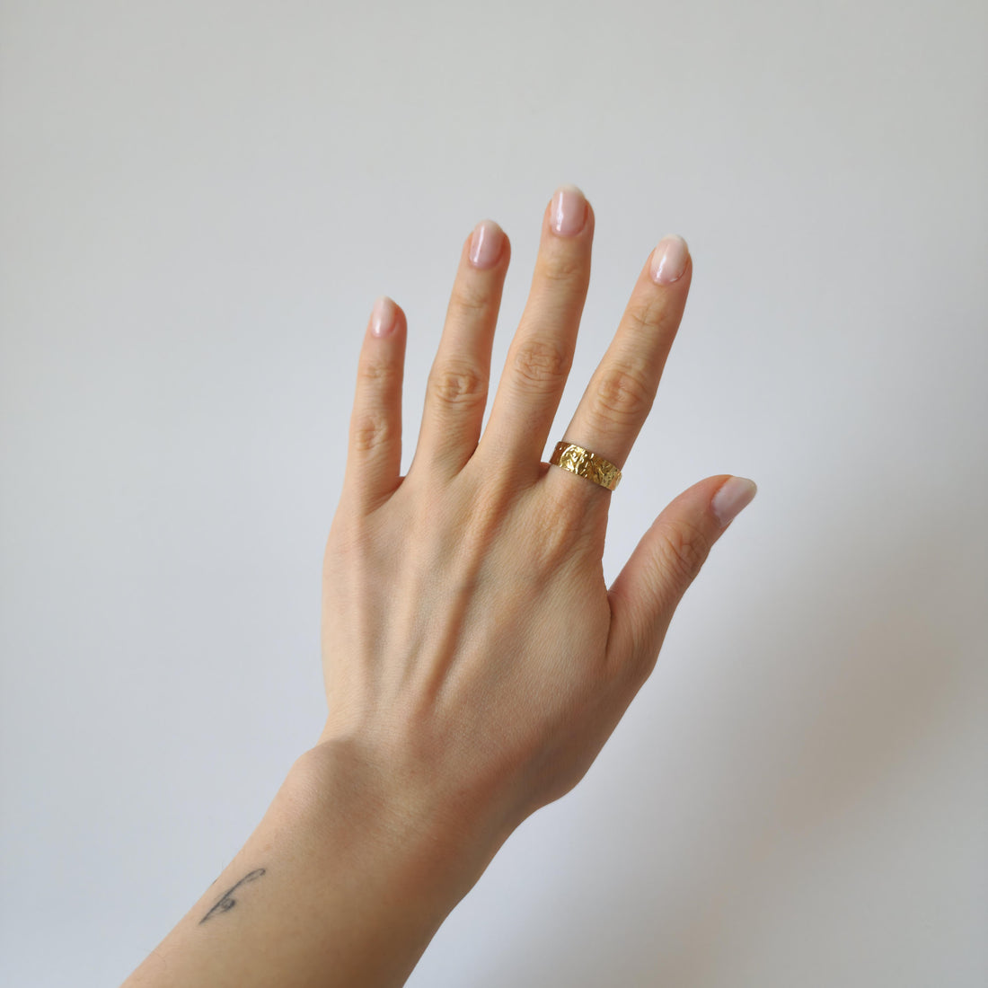 18K Gold Dainty Minimalist Retro Organic Dented Ring Adjustable Band Jewelry