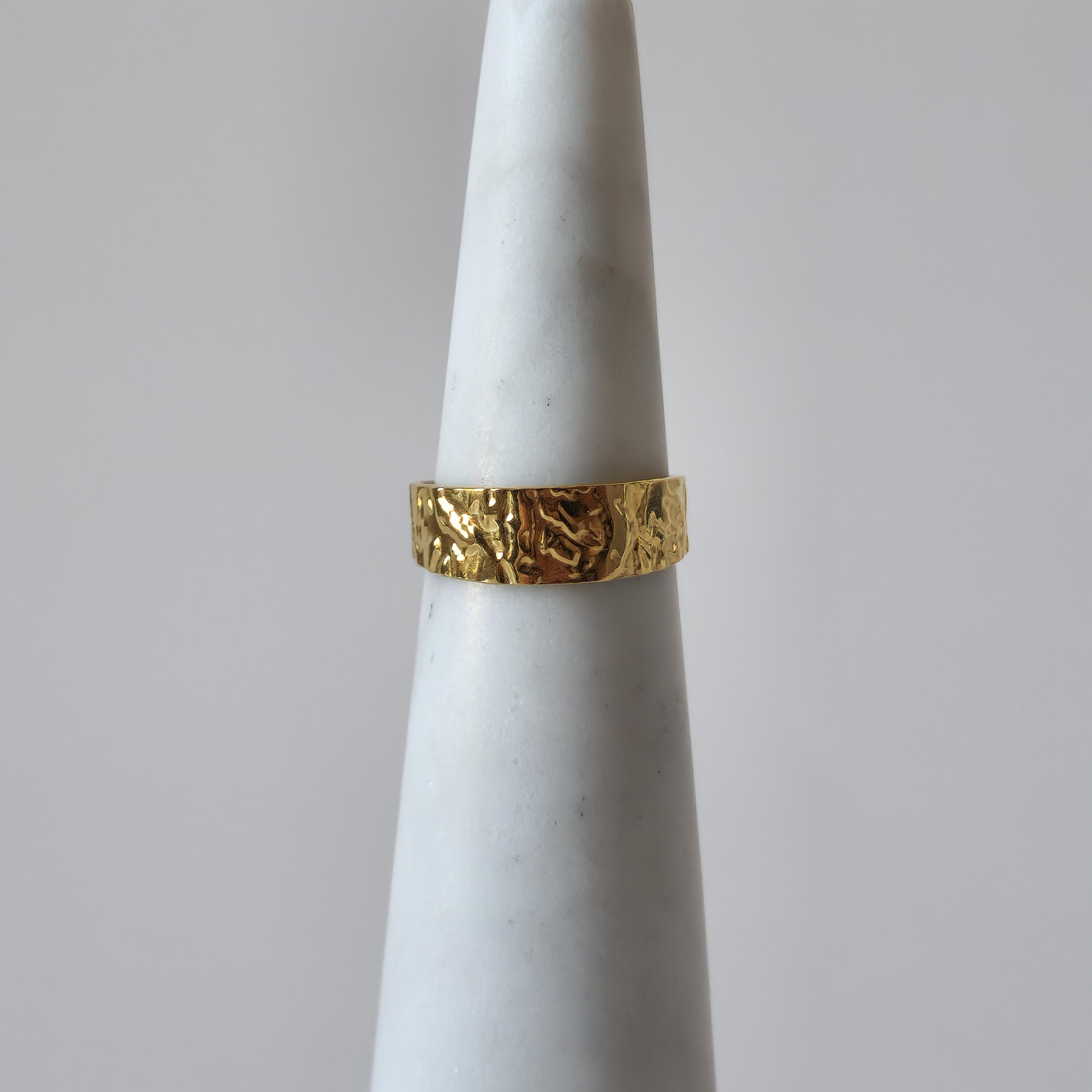 18K Gold Dainty Minimalist Retro Organic Dented Ring Adjustable Band Jewelry