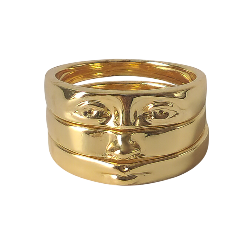 18K Gold Eye of David Triple Stack Ring for Women, Gothic Minimalist Stacking