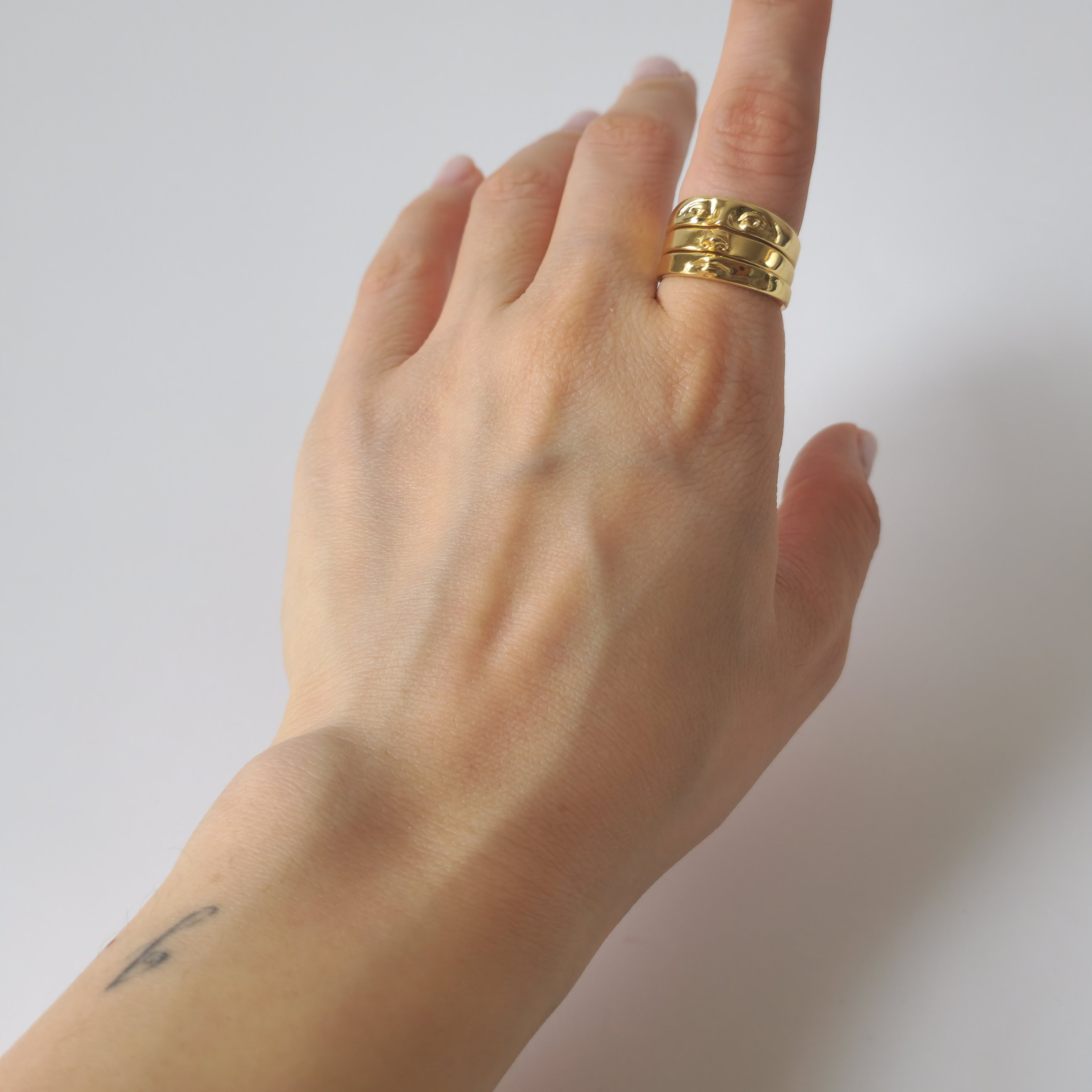 18K Gold Eye of David Triple Stack Ring for Women, Gothic Minimalist Stacking