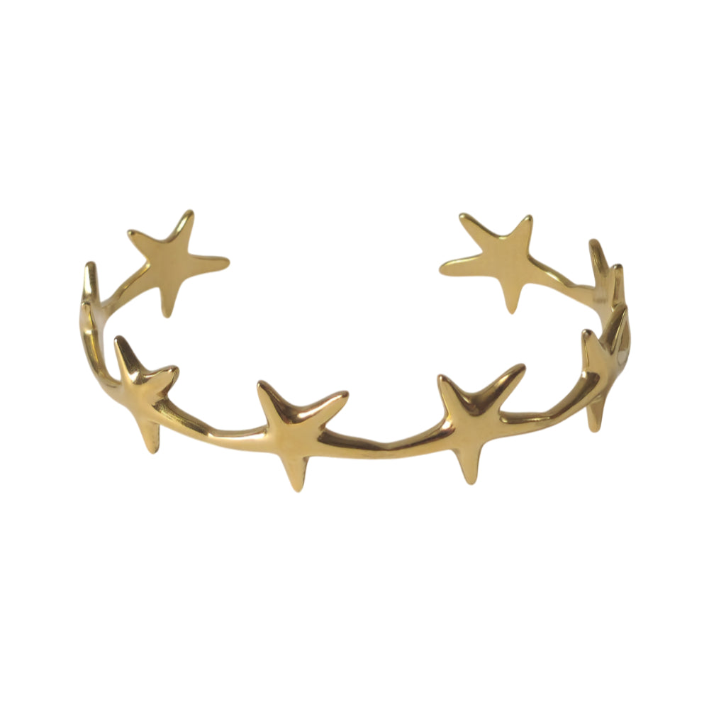 18K Gold Dainty Minimalist Star Bangle Bracelet Celestial Womens Jewelry