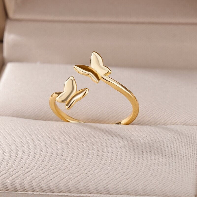 Punk Cute Butterfly, 18K Gold Ring, Dainty Minimalist Accessories, Delicate Handmade Jewelry for Women, Gift for Her