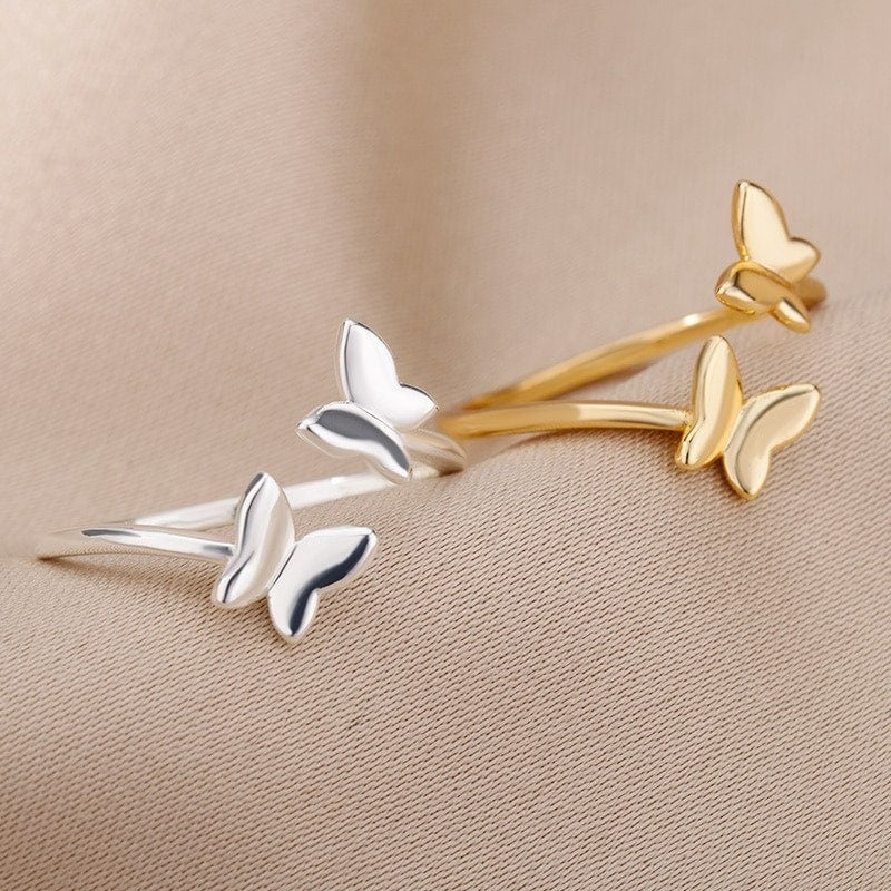 Punk Cute Butterfly, 18K Gold Ring, Dainty Minimalist Accessories, Delicate Handmade Jewelry for Women, Gift for Her