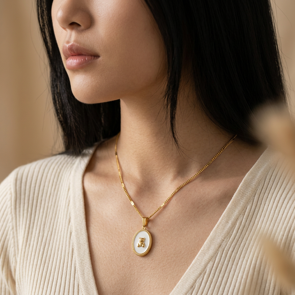 Enamel Teddy Bear Gold Necklace