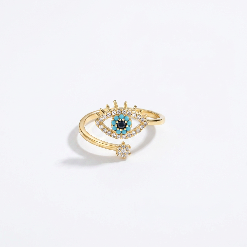 Crystal Evil Eye Gold Ring