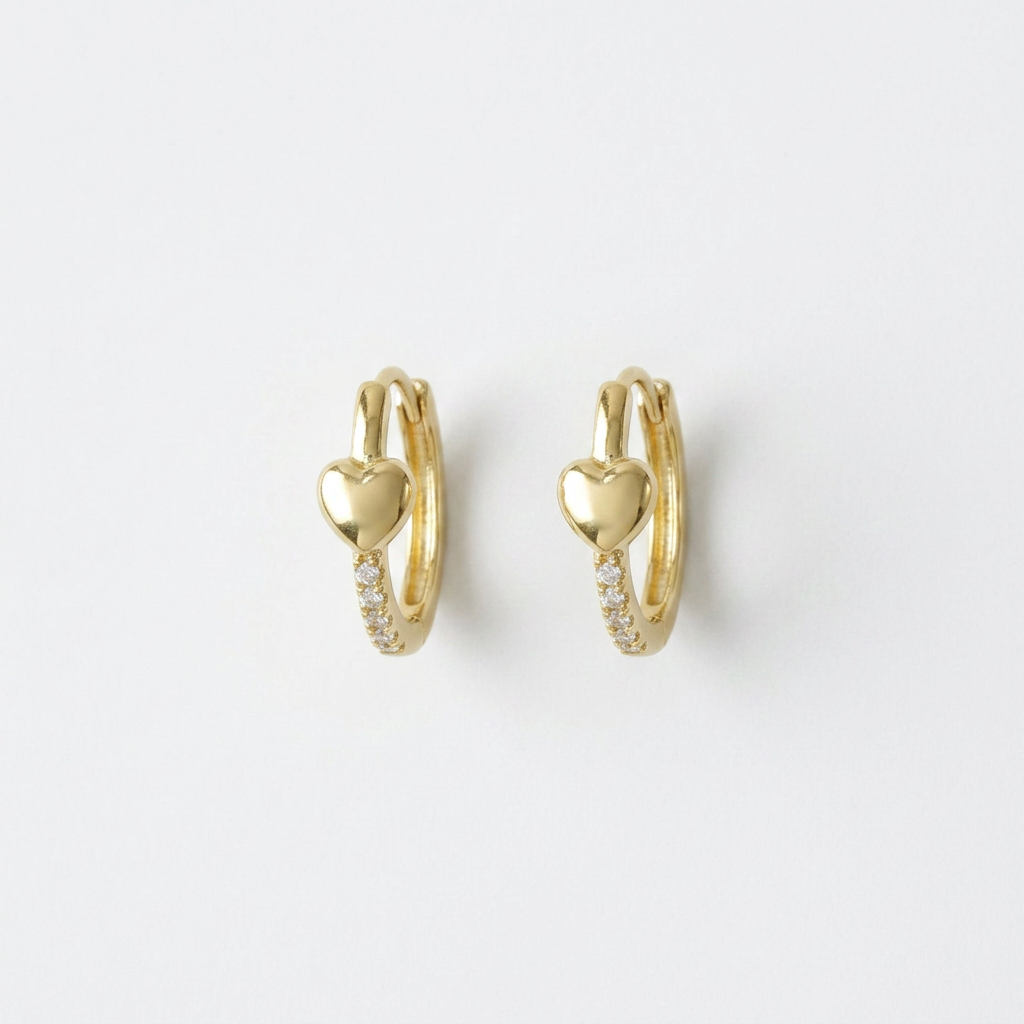 Heart Pavé Gold Hoops