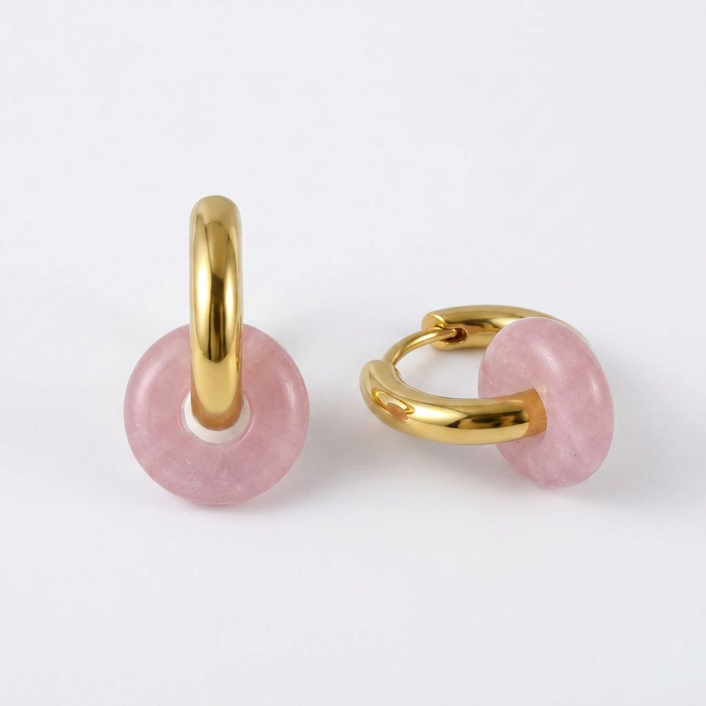Pink Jade Gold Hoops