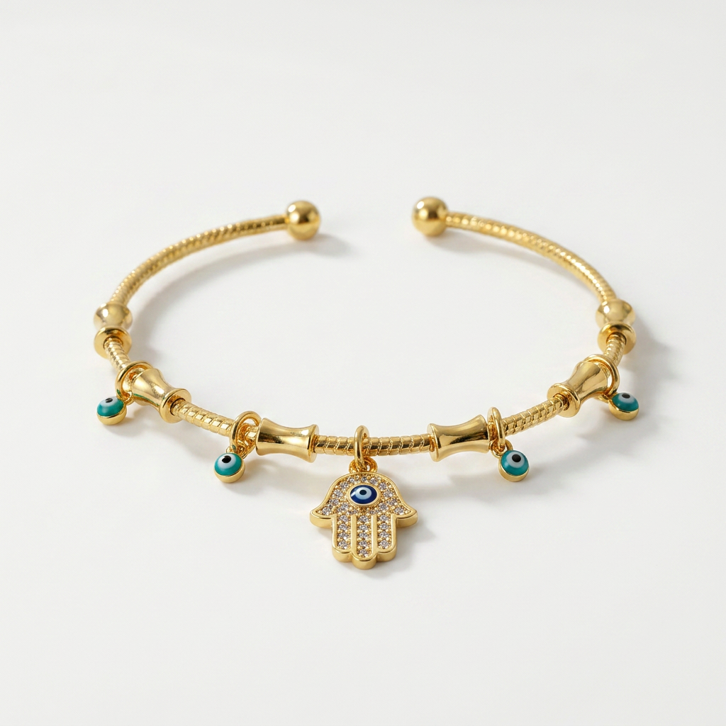 Evil Eye Hand Gold Bangle