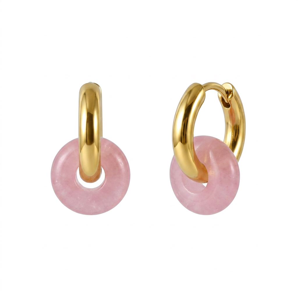 Pink Jade Gold Hoops