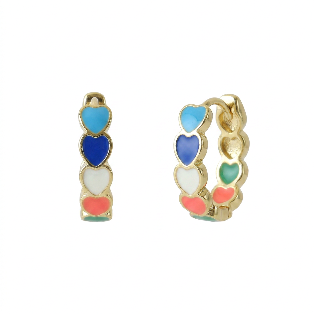 Enamel Heart Gold Hoops