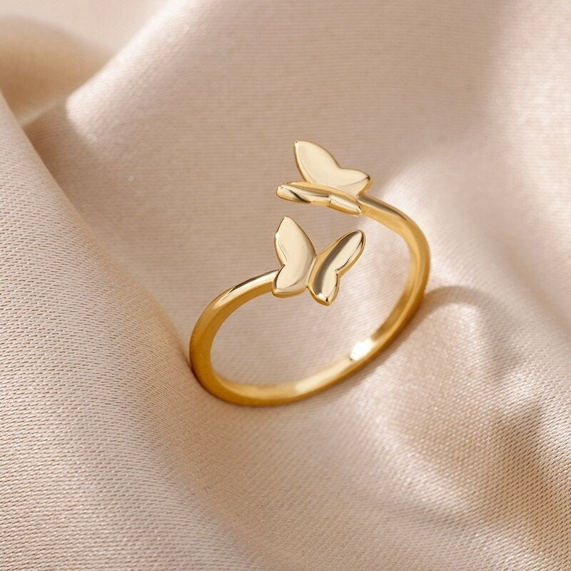 Punk Cute Butterfly, 18K Gold Ring, Dainty Minimalist Accessories, Delicate Handmade Jewelry for Women, Gift for Her