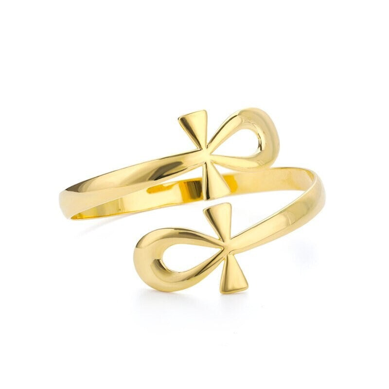 Egyptian Cross Bangle, Egyptian Ankh Bangle, 18K Gold Egyptian Bracelet for Women, Gift for Her