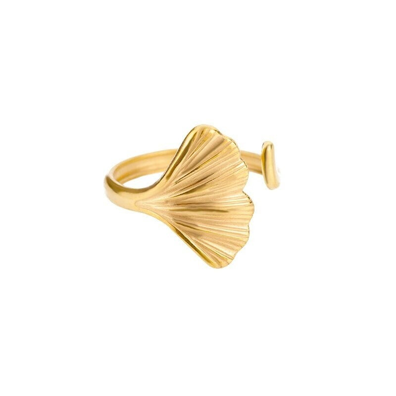 Boho Ginkgo Leaf Ring, 18K Gold Ginkgo Ring, Dainty Minimalist
