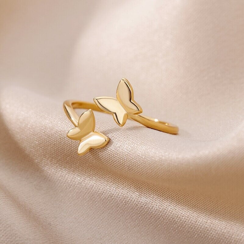 Punk Cute Butterfly, 18K Gold Ring, Dainty Minimalist Accessories, Delicate Handmade Jewelry for Women, Gift for Her