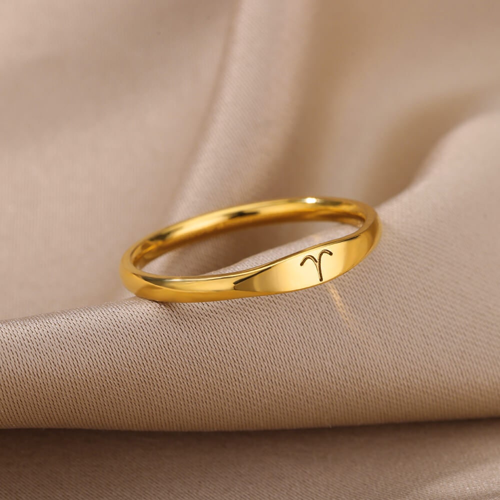Dainty Horoscope Ring, Engraved Horoscope Ring, 18K Gold Horoscope Ring, Constellation Fashion Ring for Women, Gift for Her