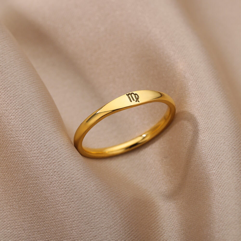 Dainty Horoscope Ring, Engraved Horoscope Ring, 18K Gold Horoscope Ring, Constellation Fashion Ring for Women, Gift for Her