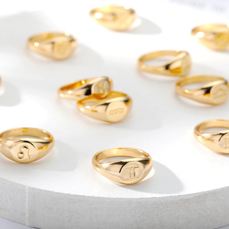Horoscope Ring, 18K Gold Horoscope Ring, Horoscope Signet Ring, Horoscope Engraved Ring, Constellation Fashion Ring for Women, Gift for Her