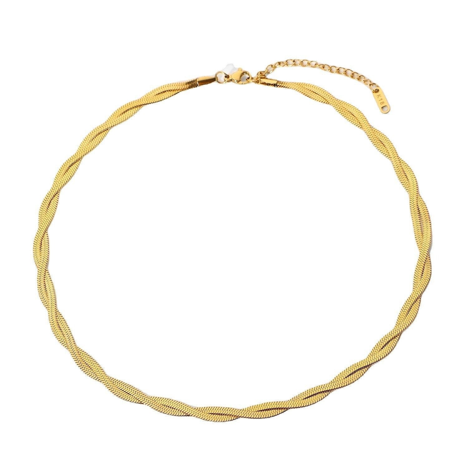 18K Gold Layer Chain, Double Layering Chain, Gold Twist Necklace for Women, Gift for Her
