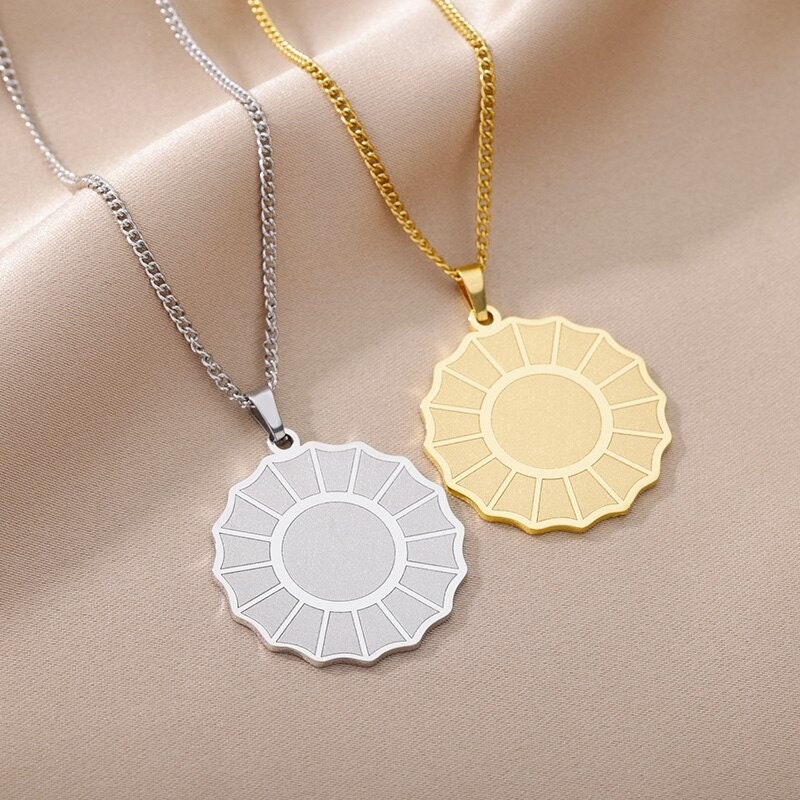 18K Gold Sun Flat Charm, Gold Sun Necklace, Gothic Sun Fashion Necklace for Women, Gift for Her
