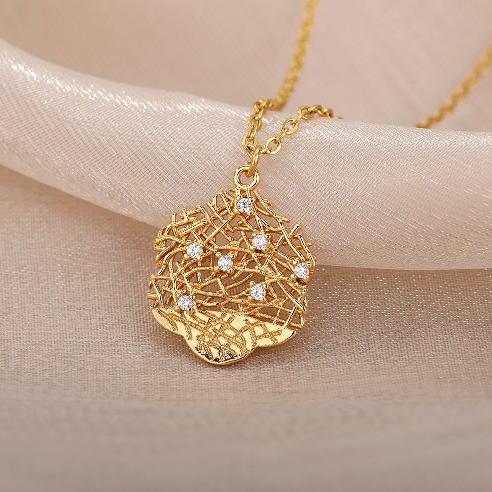 18K Gold Nest Charm, Gold Nest Necklace, Nature Fashion Necklace for Women, Gift for Her