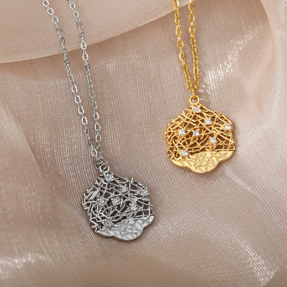 18K Gold Nest Charm, Gold Nest Necklace, Nature Fashion Necklace for Women, Gift for Her