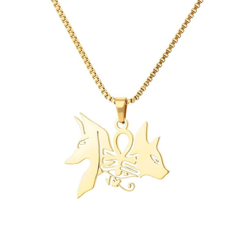 Punk Egyptian Anubis Pendant, Gold Anubis Cat Necklace, 18K Gold Gothic