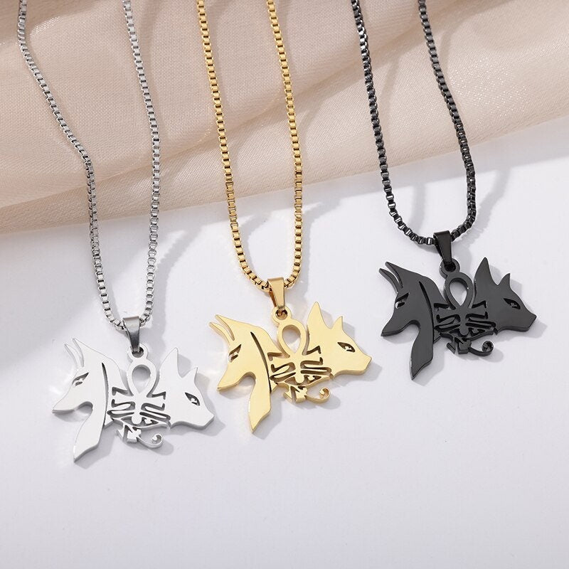 Punk Egyptian Anubis Pendant, Gold Anubis Cat Necklace, 18K Gold Gothic