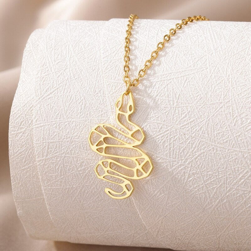 Punk Snake Necklace, 18K Gold Snake Necklace, Snake Contour, Punk Fashion Necklace for Women, Gift for Her