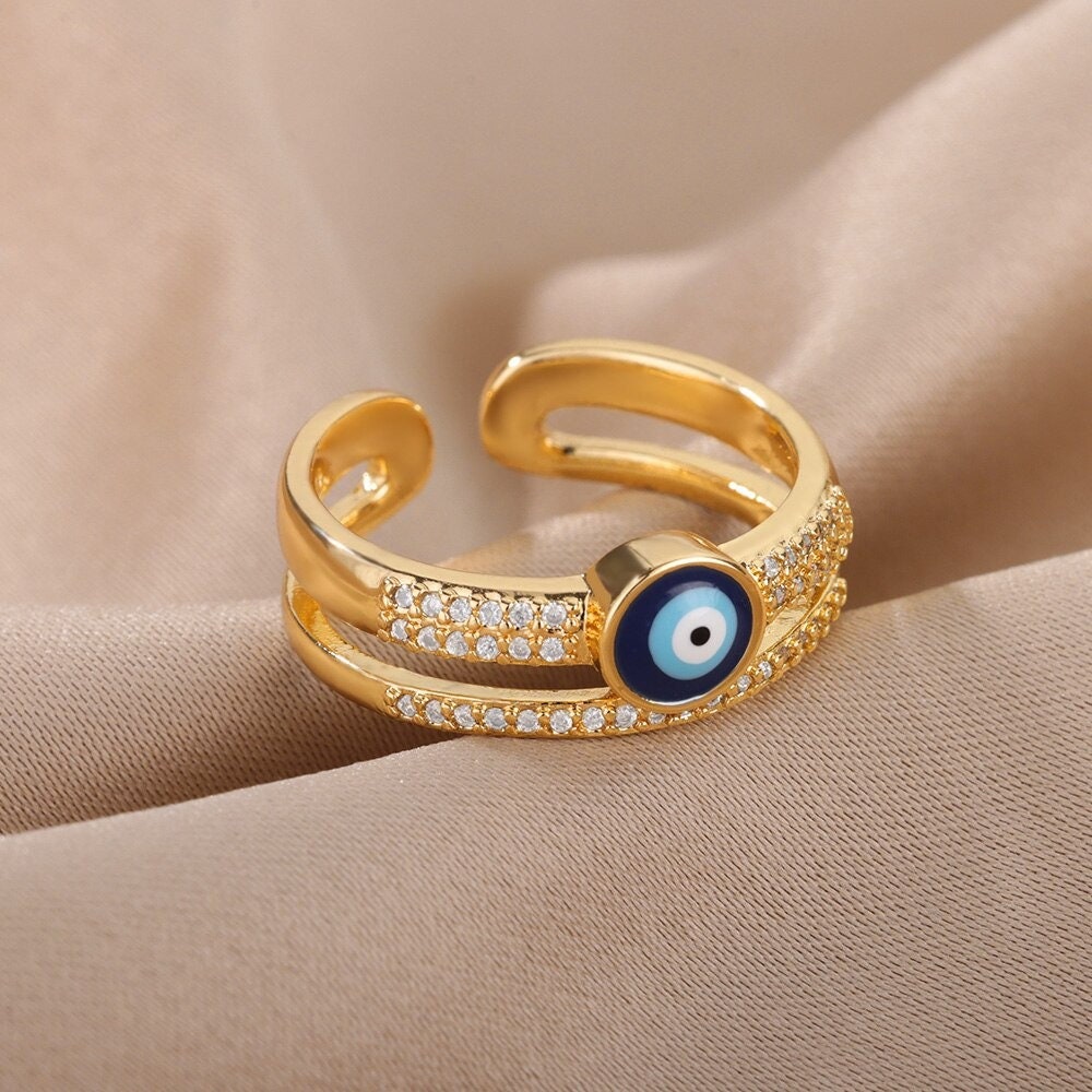 Gothic Evil Eye Ring, 18K Gold Evil Eye Ring, Evil Eye Ring, Crystal Evil Eye Ring, Evil Eye Wrap Ring, Gift for Her