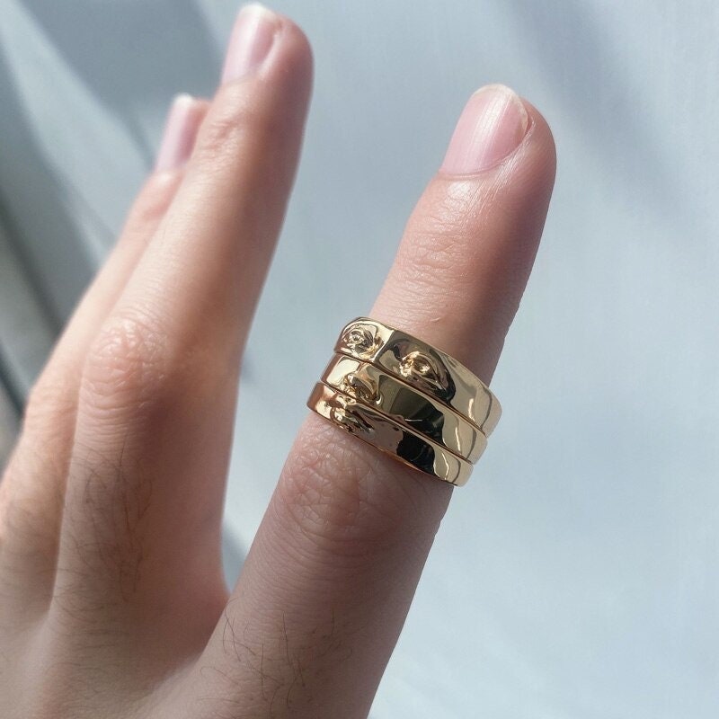Punk Eye of David Face Goliath Ring, 18K Gold Gothic Stackable Ring, Dainty Minimalist Jewelry