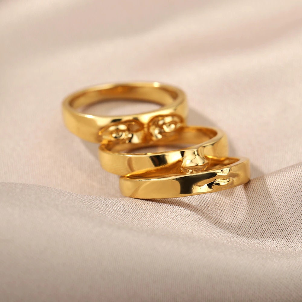 Punk Eye of David Face Goliath Ring, 18K Gold Gothic Stackable Ring, Dainty Minimalist Jewelry
