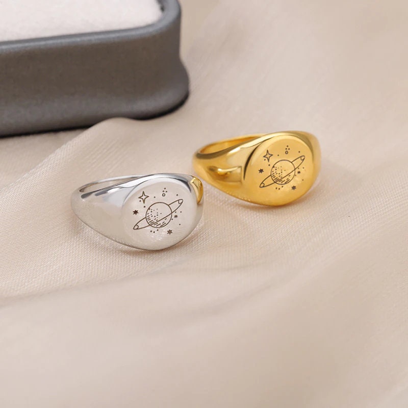 Punk Cosmic Celestial, 18K Gold Gothic Stackable Ring, Dainty Minimalist Jewelry, Delicate Handmade for Women, Gift for Her