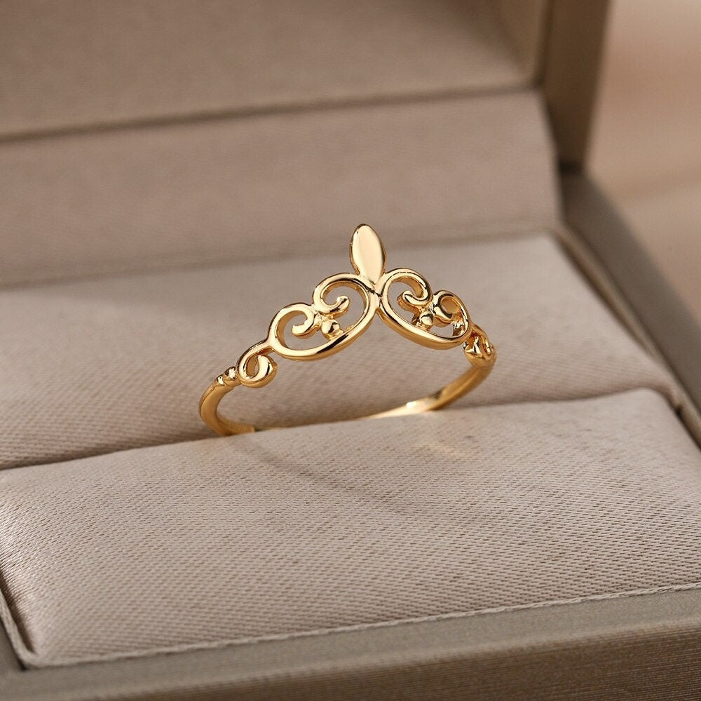 Elegant Tiara Ring, 18K Gold Crown Ring, 18K Gold Tiara Ring, Dainty Tiara Ring, Tiara Fashion Ring for Women, Gift for Her