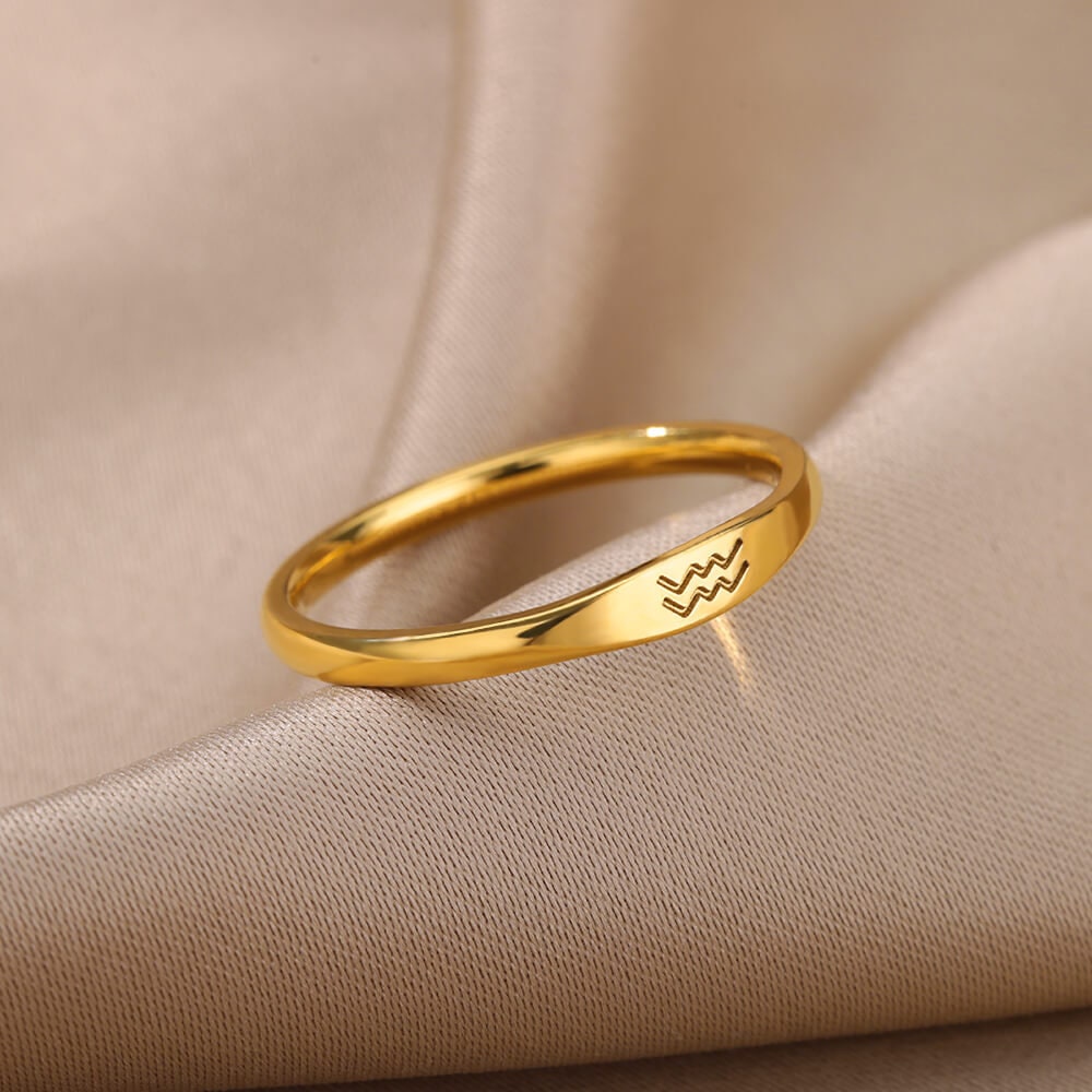 Dainty Horoscope Ring, Engraved Horoscope Ring, 18K Gold Horoscope Ring, Constellation Fashion Ring for Women, Gift for Her