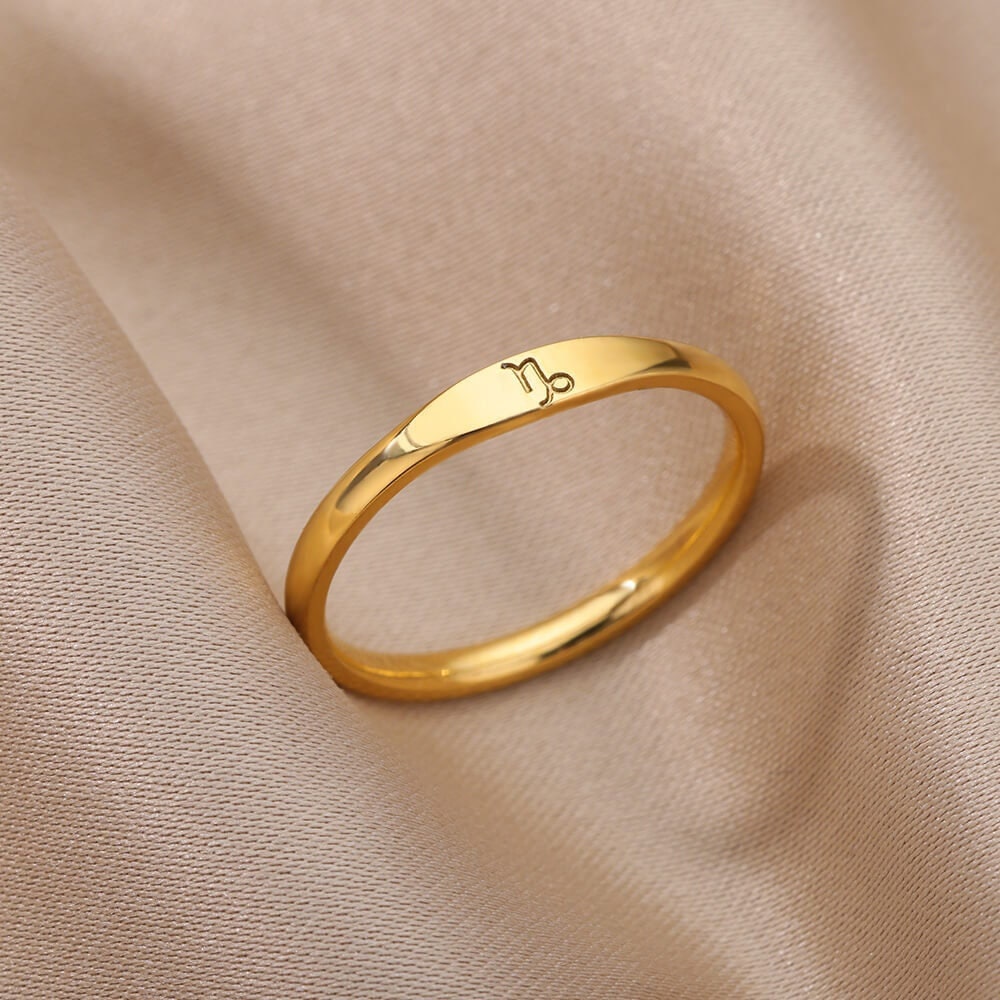 Dainty Horoscope Ring, Engraved Horoscope Ring, 18K Gold Horoscope Ring, Constellation Fashion Ring for Women, Gift for Her