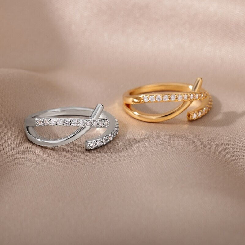 Punk Wrap Ring, Crystal Wrap Ring 18K Gold Wrap Ring, Wrap Fashion Ring for Women, Gift for Her