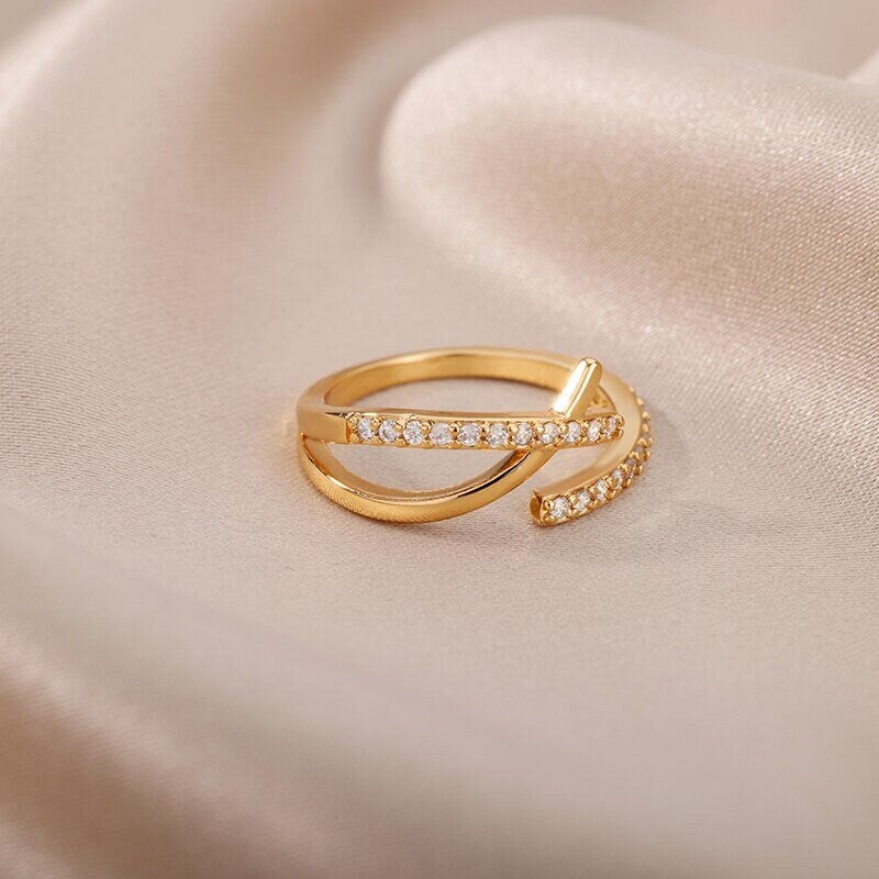 Punk Wrap Ring, Crystal Wrap Ring 18K Gold Wrap Ring, Wrap Fashion Ring for Women, Gift for Her