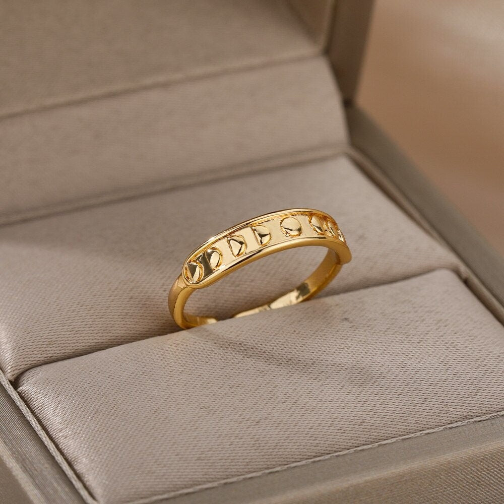 Punk 18K Gold Ring, Gold Dots Ring, Gold Wrap Ring, Punk Fashion Ring for Women, Gift for Her