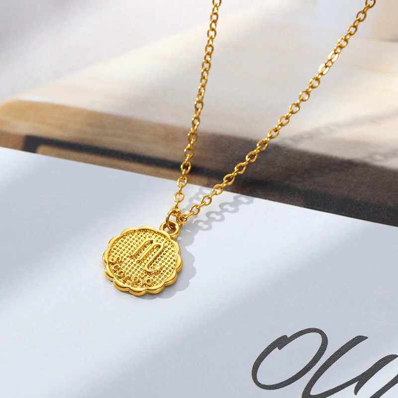 Horoscope Coin Charm, 18K Gold Horoscope Coin, Gold Horoscope Necklace, Horoscope Fashion Necklace for Women, Gift for Her