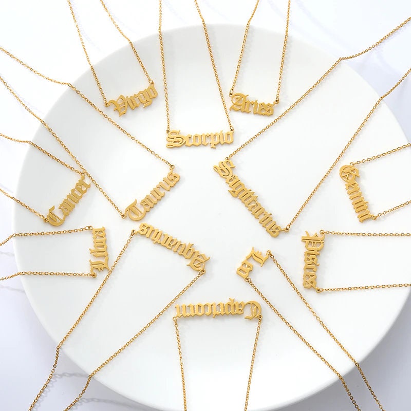 18K Gold Horoscope Necklace, Gold Horoscope Pendant, Horoscope Charm, Horoscope Fashion Necklace for Women, Gift for Her