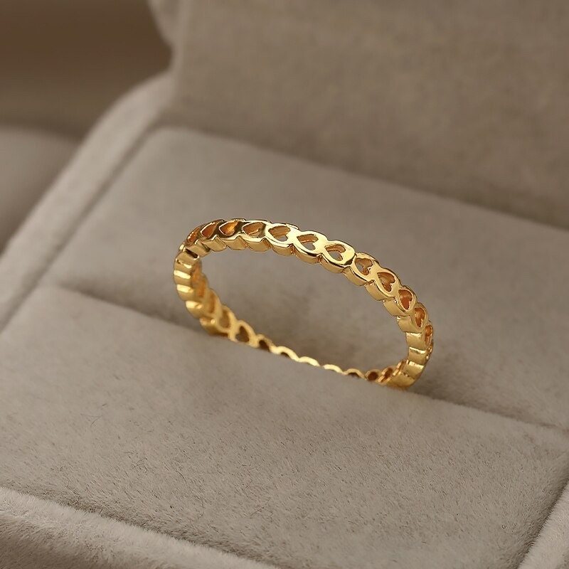 18K Gold Heart Ring, Dainty Heart Ring, Heart Link Ring, Gold Link Ring, Heart Fashion Ring for Women, Gift for Her