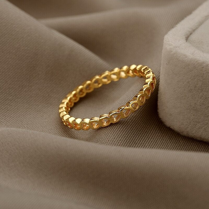 18K Gold Heart Ring, Dainty Heart Ring, Heart Link Ring, Gold Link Ring, Heart Fashion Ring for Women, Gift for Her