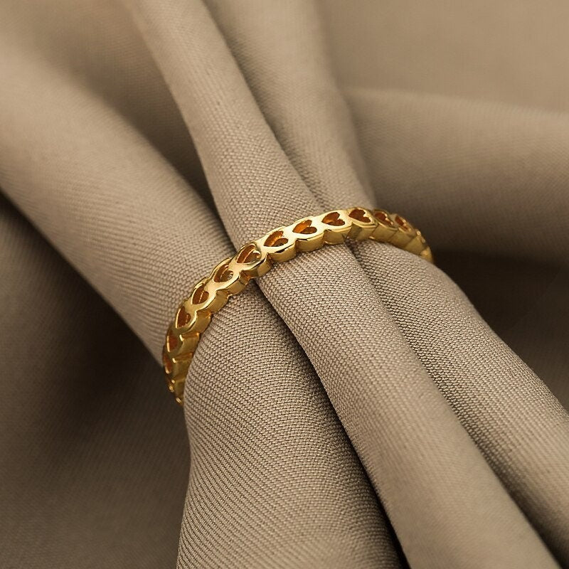 18K Gold Heart Ring, Dainty Heart Ring, Heart Link Ring, Gold Link Ring, Heart Fashion Ring for Women, Gift for Her