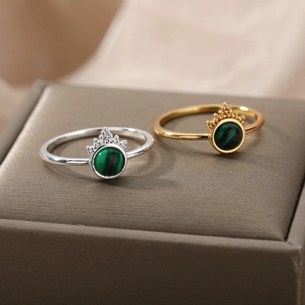18K Gold Crown Ring, Gold Tiara Ring, Gold Opal Ring, Green Opal Ring, Tiara Fashion Ring for Women, Gift for Her
